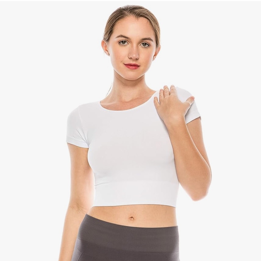 Women's White Athletic Crop Top Tee T-Shirt New